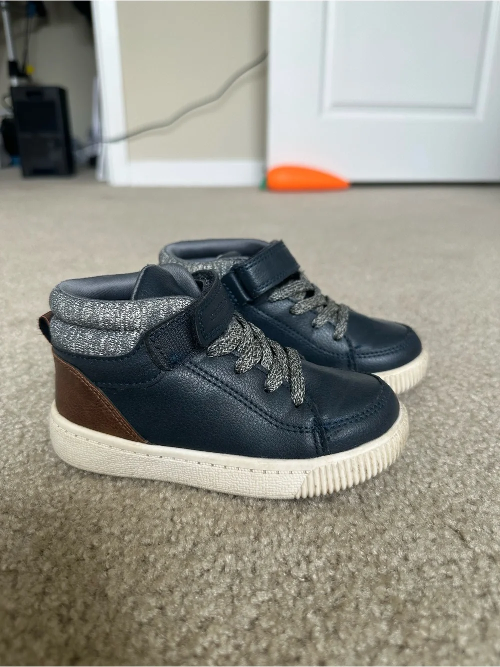 Carter’s Toddler High-Top Sneakers Navy Gray Brown Hook & Loop Shoes 9M size